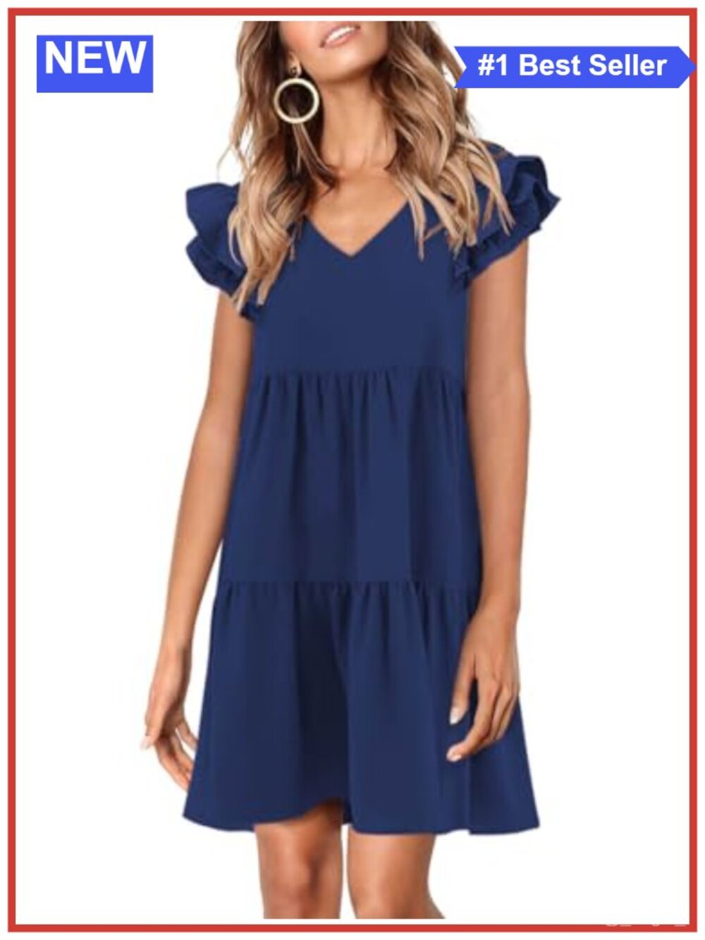 Women's Ruffle Cap Sleeve V-Neck Flowy Swing Mini Babydoll Sundress